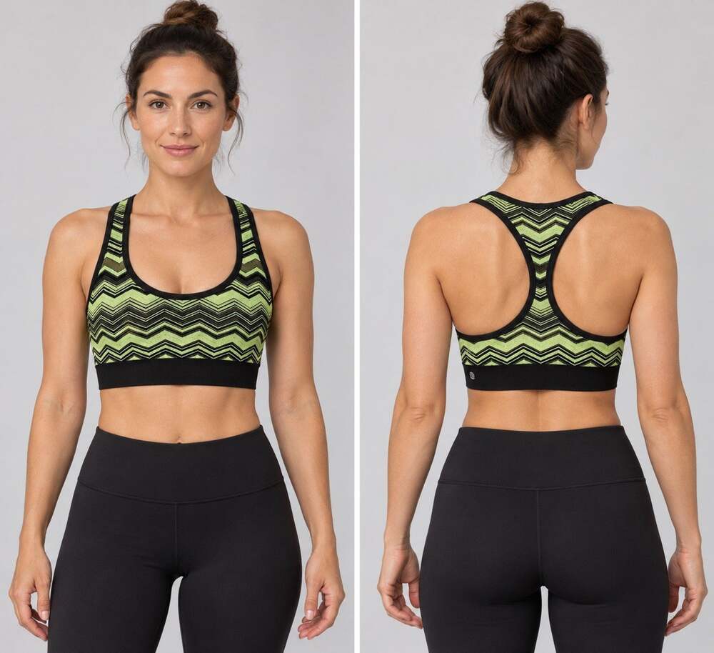 Lululemon Sports Bra Womens Small Size 6 Black Lime Chevron Racerback Ebb & Flow